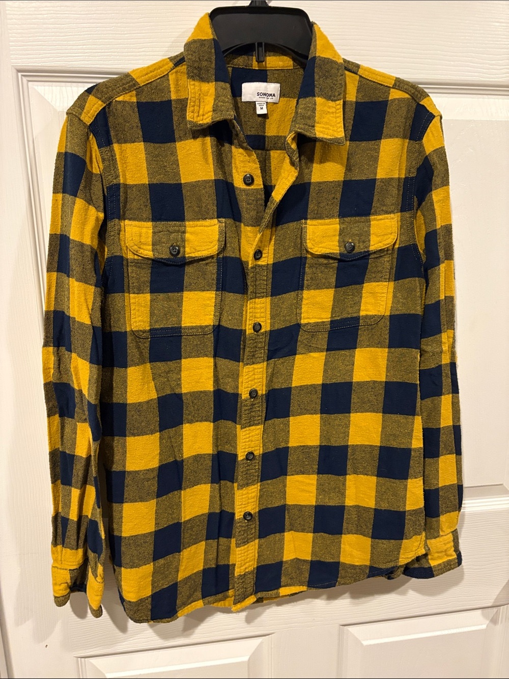 Sonoma Mustered and Navy Buffalo Plaid Button-Up Shirt